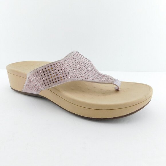 VIONIC Blush Pink Crystal Embellished Leather Thong Sandals 11 - Picture 1 of 6